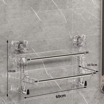 Imagem de Suporte Toalhas Adesivo De Alto Padrão Com Design E Barras Duplas Ideal Para Organização Do Banheiro