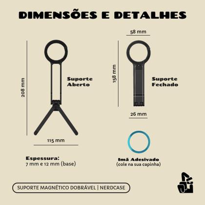Imagem de Suporte Tripé para Celular Nerdcase, Magnético, Dobrável, Alumínio, Preto