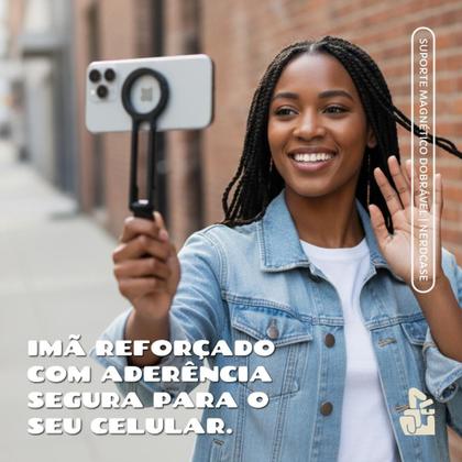 Imagem de Suporte Tripé para Celular Nerdcase, Magnético, Dobrável, Alumínio, Preto