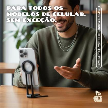 Imagem de Suporte Tripé para Celular Nerdcase, Magnético, Dobrável, Alumínio, Preto