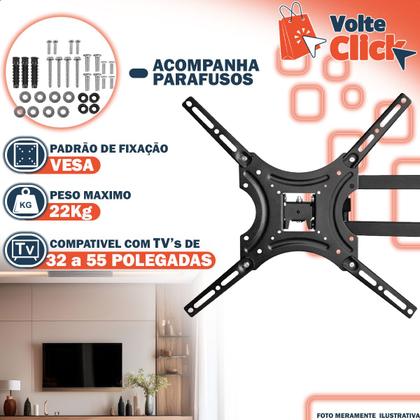 Imagem de Suporte TV 32 55 Polegadas Ajustável Retrátil Inclinável Smart TV Kit Com 4