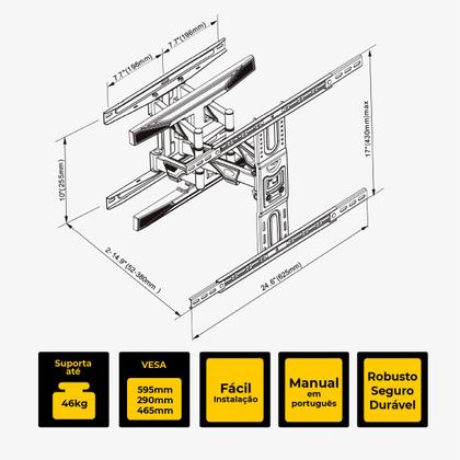 Imagem de Suporte TV Articulado 32 a 86 Polegadas Universal Padrão VESA Até 46kg Regulável e Inclinável Horizontal Quarto Sala Preto
