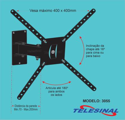 Imagem de Suporte Tv Articulado Led Smart 4k 8K 32 40 47 48 50 55 60 65 Samsung LG Phillips Philco 10" a 65"