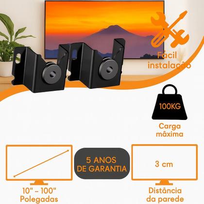 Imagem de Suporte TV Fixo Parede 32 a 65 Polegadas Universal Preto Com Trava de Segurança