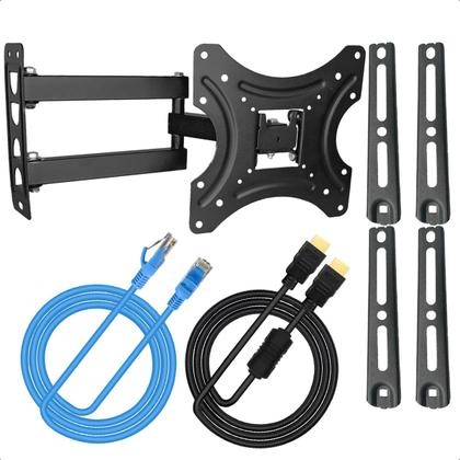 Imagem de Suporte TV Monitor 32 55 Polegadas Universal Ajustável Retrátil + Cabo HDMI Ultra HD E Cabo De Rede
