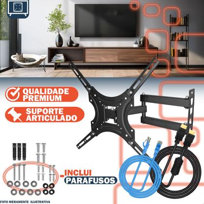 Imagem de Suporte TV Monitor 32 55 Polegadas Universal Ajustável Retrátil + Cabo HDMI Ultra HD E Cabo De Rede