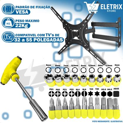 Imagem de Suporte Universal Articulado para TV 32 a 55 Polegadas com Jogo de Ferramentas 24 Peças