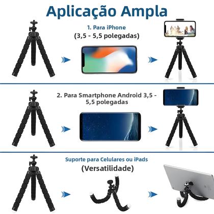 Imagem de Suporte Universal Mini Tripé Octopus Monopé Para Celular, Câmera E Webcam Com Clipe Para Smartphones