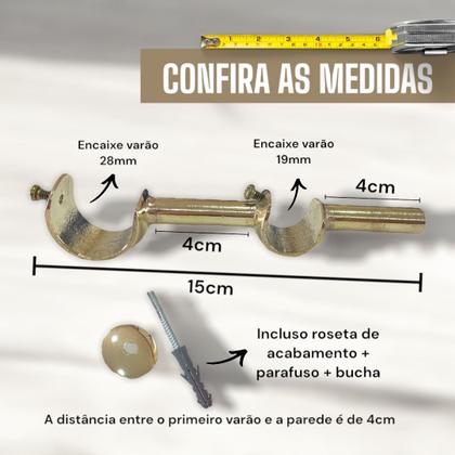 Imagem de Suporte Varão Comum Duplo Parede 19/28mm Dourado Ilhós Argola Cortina Kit 1/2/3//4/5/6 Unid
