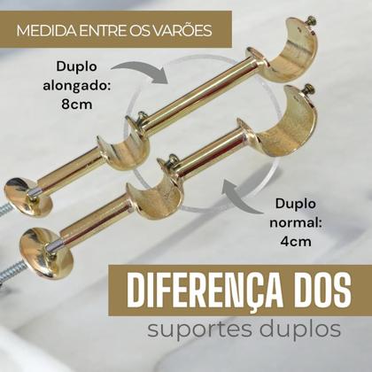Imagem de Suporte Varão Comum Duplo Parede 19/28mm Dourado Ilhós Argola Cortina Kit 1/2/3//4/5/6 Unid