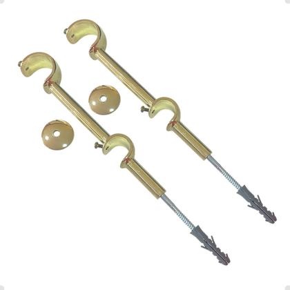 Imagem de Suporte Varão Duplo Alongado Parede 19/28mm Dourado Ilhós Argola Cortina Kit 1/2/3//4/5/6 Unid