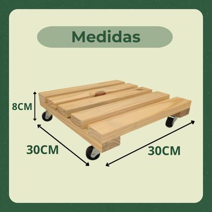Imagem de Suporte Vaso Quadrado de Pinus 30cm Natural Roda Preta