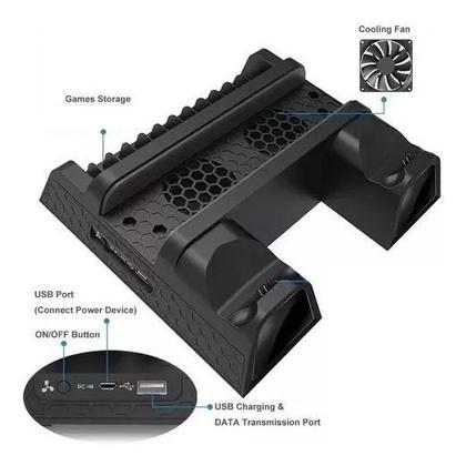 Imagem de Suporte Vertical C/ Cooler Carregador, Duplo De Controle Compativel Ps4 Marca - Dube
