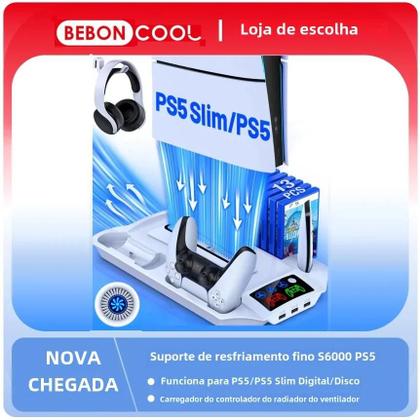 Imagem de Suporte Vertical para PS5 com Ventilador, LED e 3 Modos - Dock para 2 Controles e 13 Jogos