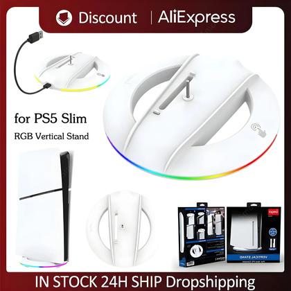 Imagem de Suporte Vertical para PS5 Slim com Base Estável e LED RGB - Versões Digital e de Disco