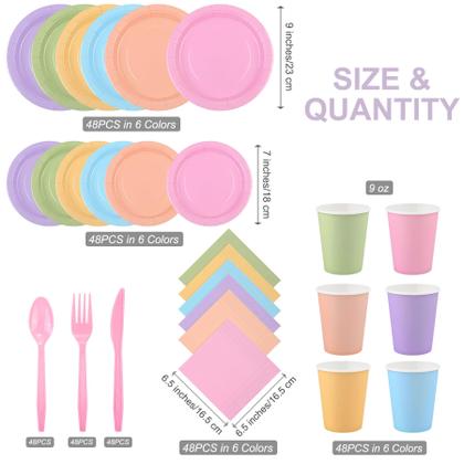 Imagem de Suprimentos de festa Durony Pastel Rainbow 360 peças serve 48