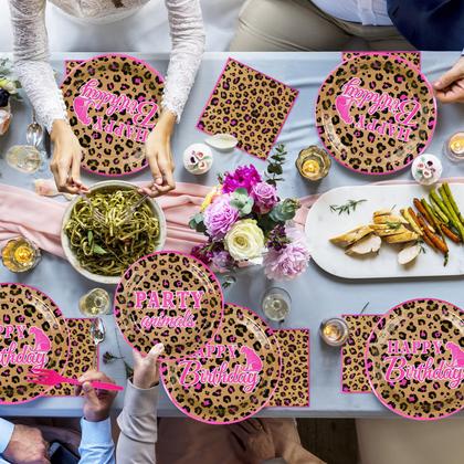 Imagem de Suprimentos de festa grencian, 96 peças com estampa de leopardo, rosa choque