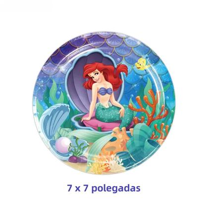 Imagem de Suprimentos Para Festa De Aniversário Da Princesa Ariel, Pratos De Papel Descartáveis, Copos, Toalha