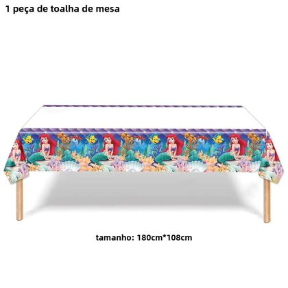 Imagem de Suprimentos Para Festa De Aniversário Da Princesa Ariel, Pratos De Papel Descartáveis, Copos, Toalha