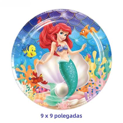 Imagem de Suprimentos Para Festa De Aniversário Da Princesa Ariel, Pratos De Papel Descartáveis, Copos, Toalha