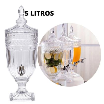 Suqueira Vidro 5L Dispenser Drinks Suco Água Saborizada Utensilio
