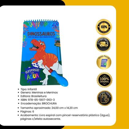 Imagem de Surpresas com Água: Dinossauro Kit c/ Livro Desenhos+Pincel