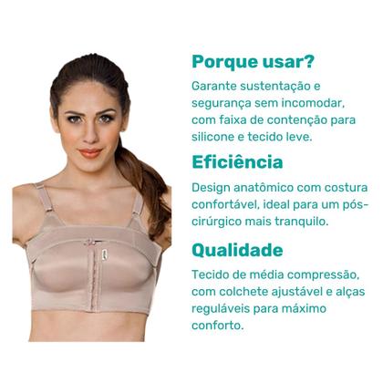 Imagem de Sutiã com Fechamento Frontal Busto Flexível Faixa de Contenção para Protése Macom