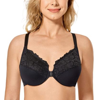 Imagem de Sutiã DELMIRA com Fecho Frontal, Renda, Arame, Costas Nadador, 40DD Preto
