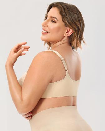 Imagem de Sutiã DELMIRA Plus Size com Fecho Frontal e Renda Bege 46DD