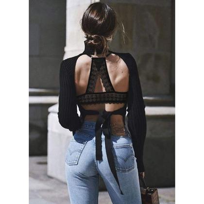 Imagem de Sutiã DOBREVA 36C Push Up com Renda, Alças Cruzadas e Fecho Frontal Preto