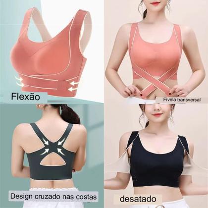 Imagem de Sutiã esportivo push up feminino com fivela lateral cruzada frontal sem costura, colete sem costura Postagem em 24h