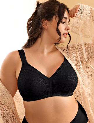 Imagem de Sutiã feminino Deyllo com cobertura total plus size 40B Black Leopard