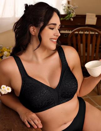 Imagem de Sutiã feminino Deyllo com cobertura total plus size 40B Black Leopard