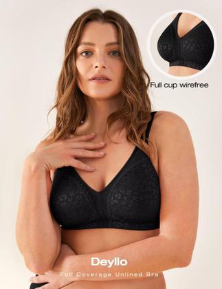 Imagem de Sutiã feminino Deyllo com cobertura total plus size 40G Black Leopard