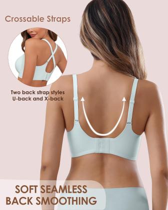 Imagem de Sutiã LUXMAY Seamless Wireless com cobertura total, decote em V, azul celeste, XL