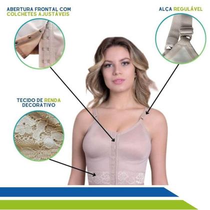 Imagem de Sutiã Pós-Cirúrgico Longo com Base Reforçada Alça Regulável Renda Mamoplástia New Form