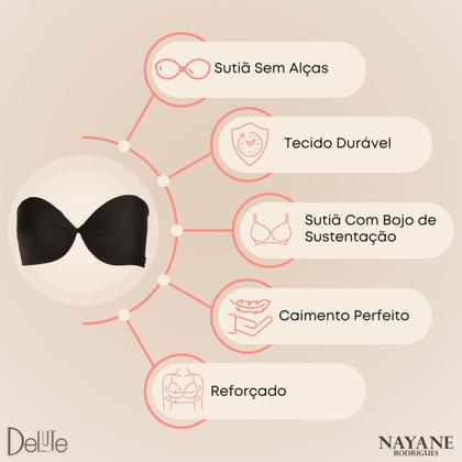Imagem de Sutia Sem Alcas de Alta Sustentacao Nayane Rodrigues Push Up Liso com Bojo e Aro Confortavel