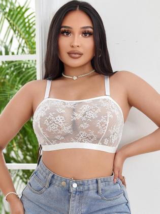 Imagem de Sutiã SOLY HUX Floral Lace Sheer Wireless Plus Size branco