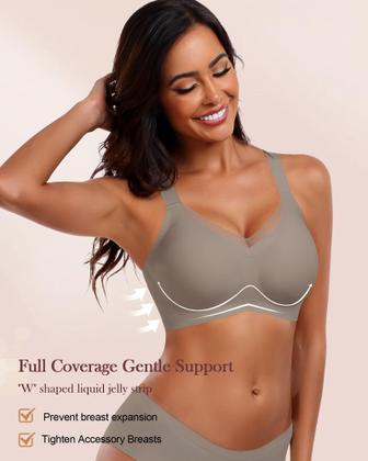 Imagem de Sutiãs HORISUN Deep V para mulheres, cobertura total, sutiãs push-up sem fio com suporte e sustentação para mulheres (cinza, pequeno)