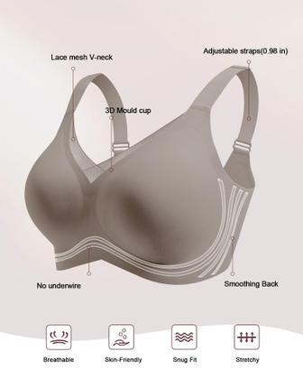Imagem de Sutiãs HORISUN Deep V para mulheres, cobertura total, sutiãs push-up sem fio com suporte e sustentação para mulheres (cinza, pequeno)