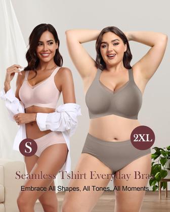 Imagem de Sutiãs HORISUN Deep V para mulheres, cobertura total, sutiãs push-up sem fio com suporte e sustentação para mulheres (cinza, pequeno)