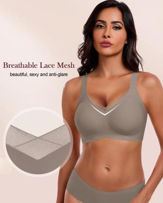 Imagem de Sutiãs HORISUN Deep V para mulheres, cobertura total, sutiãs push-up sem fio com suporte e sustentação para mulheres (cinza, pequeno)