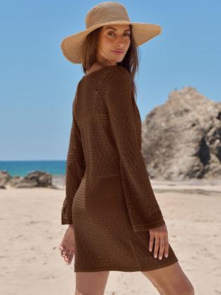 Imagem de Swimsuit Cover Up ANRABESS Crochet Swimwear Vestido de praia marrom