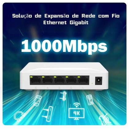 Imagem de Switch 5 Portas Gigabit Hub Para Internet Lan Rede Fast Rj45 - KNUP
