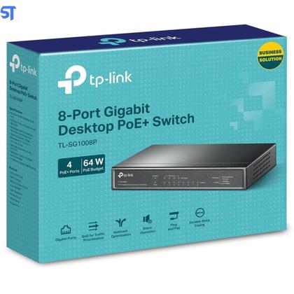 Imagem de Switch 8 Portas Gigabit Com 4 Portas Poe Tp-Link- Tl-Sg1008P