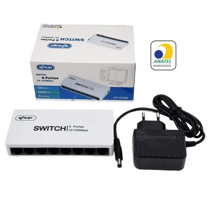 Imagem de Switch 8 Portas Rj-45 Rede Alta Velocidade 10/100mbps Alto Desempenho KPE08B