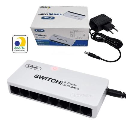 Imagem de Switch 8 Portas Rj-45 Rede Alta Velocidade 10/100mbps Alto Desempenho KPE08B