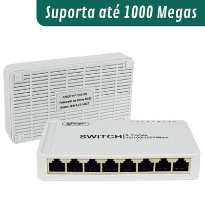 Imagem de Switch 8 Portas Rj45 Gigabit Rede 10/100/1000 Mbps Ethernet Hub Bivolt110 220V MDI MDI-X VLAN - KNUP