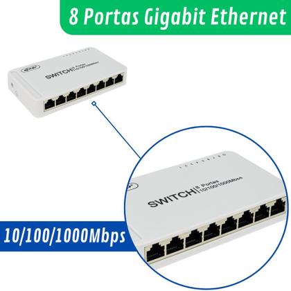 Imagem de Switch 8 Portas Rj45 Gigabit Rede 10/100/1000 Mbps Ethernet Hub Bivolt110 220V MDI MDI-X VLAN - KNUP