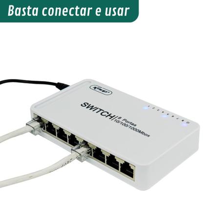 Imagem de Switch 8 Portas Rj45 Gigabit Rede 10/100/1000 Mbps Ethernet Hub Bivolt110 220V MDI MDI-X VLAN - KNUP